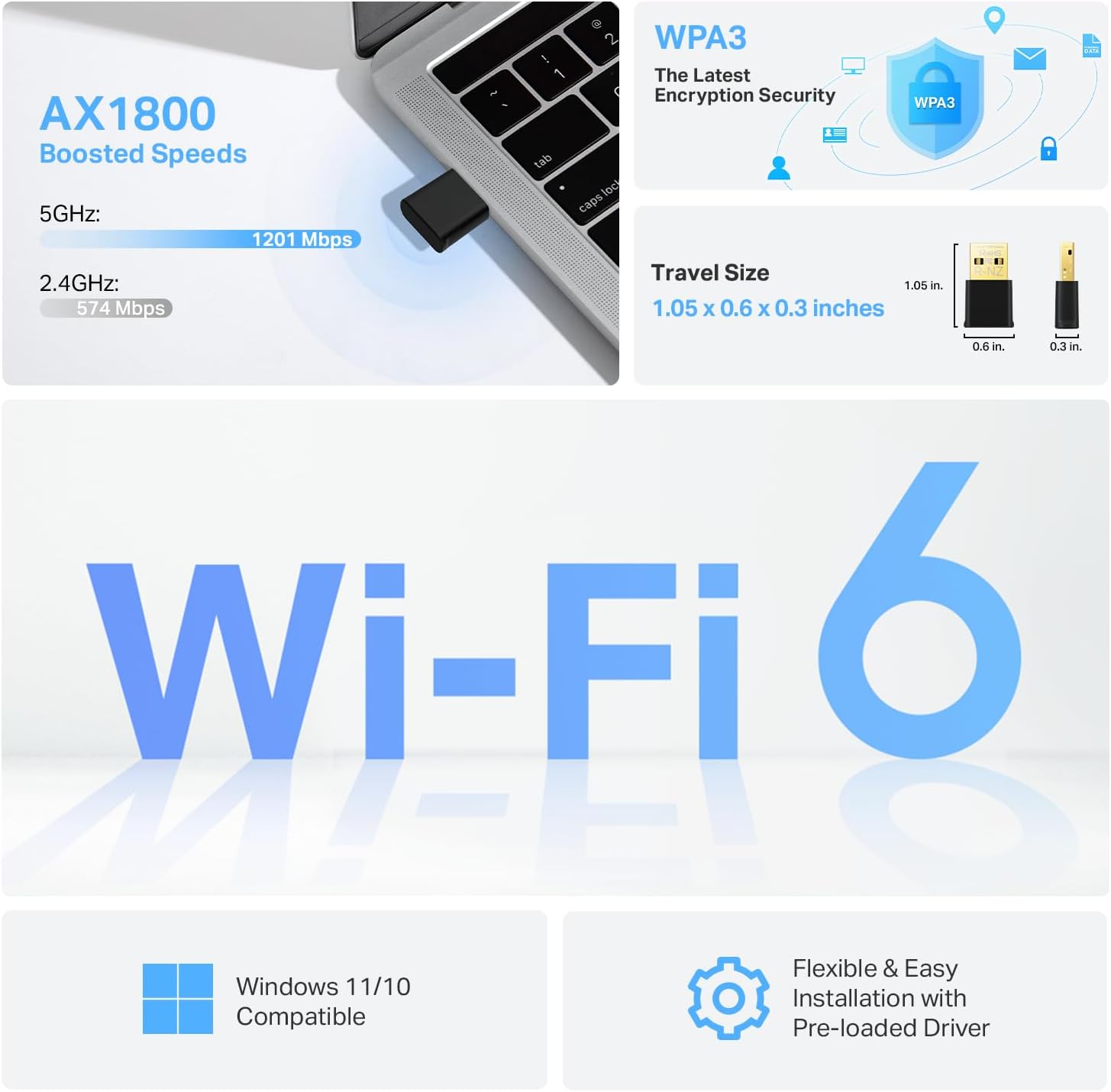 TP-Link Nano USB WiFi 6 Adapter for PC(Archer TX20U Nano) - AX1800 2.4G/5G Dual-Band Wireless Network Transceiver Adapter for Desktop PC, OFDMA, MU-MIMO, WPA3, Travel Size, Supports Windows 11/10 - Image 2