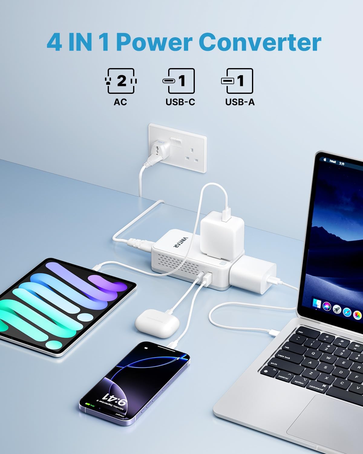 220V to 110V Converter for European Travel, VINTAR 200W Mini Universal Travel Adapter Voltage Converter US to Europe, International Step Down Power Converter Adapter Combo for EU UK AUS India - Image 6