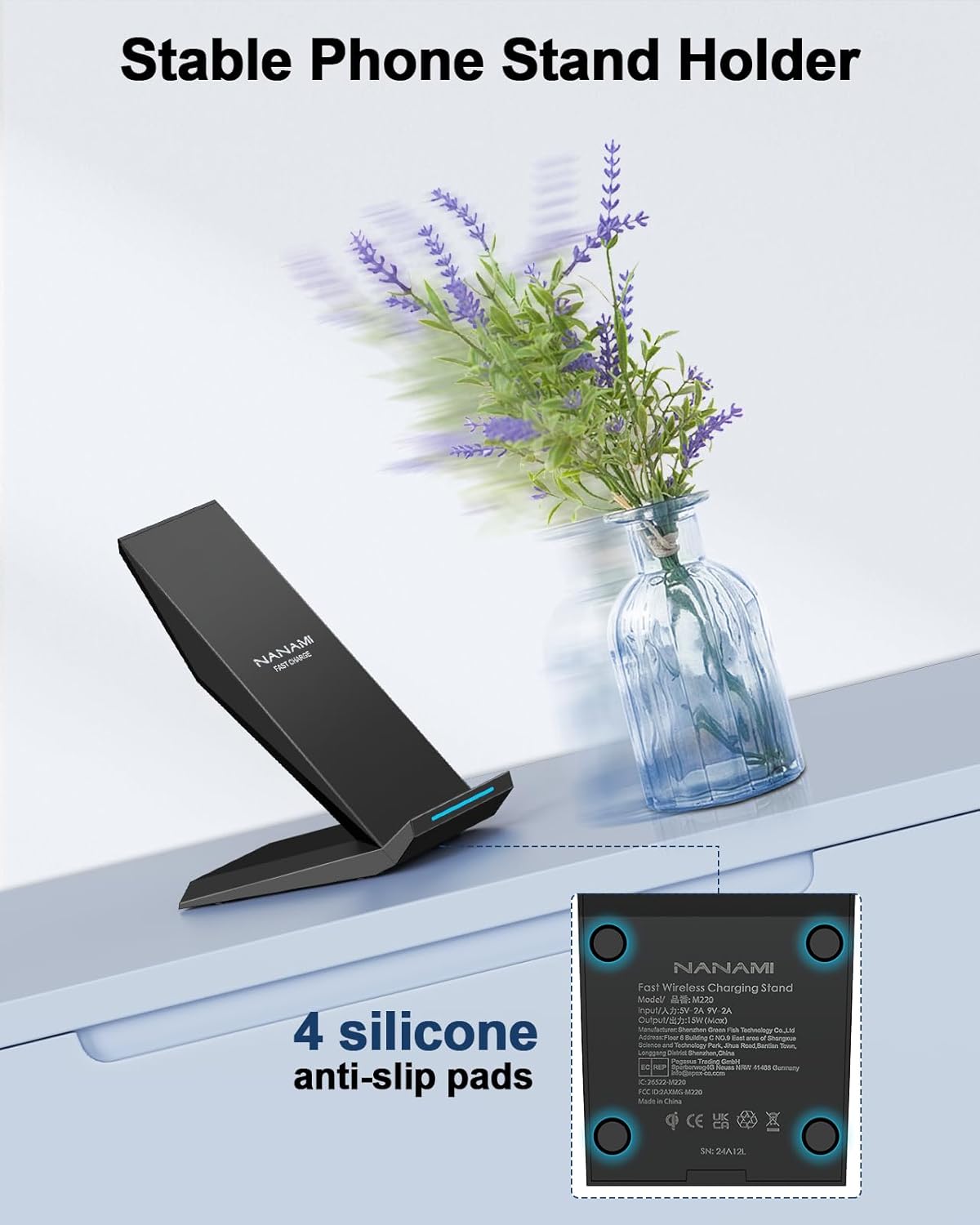 Fast Wireless Charger, NANAMI 15W Qi Certified Wireless Charging Stand Compatible iPhone 17/17 Air/16/15/15 Pro/15 Plus/15 Pro Max/14/13/12, for Samsung Galaxy S25/S24/S23/S22/S21 and Qi-Enabled Phone - Image 6