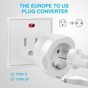 1 Pack European to US Plug Adapter, VINTAR EU to US Adapter, Europe to USA Travel Converter for Most of EU Spain France Type C E F Plugs to America