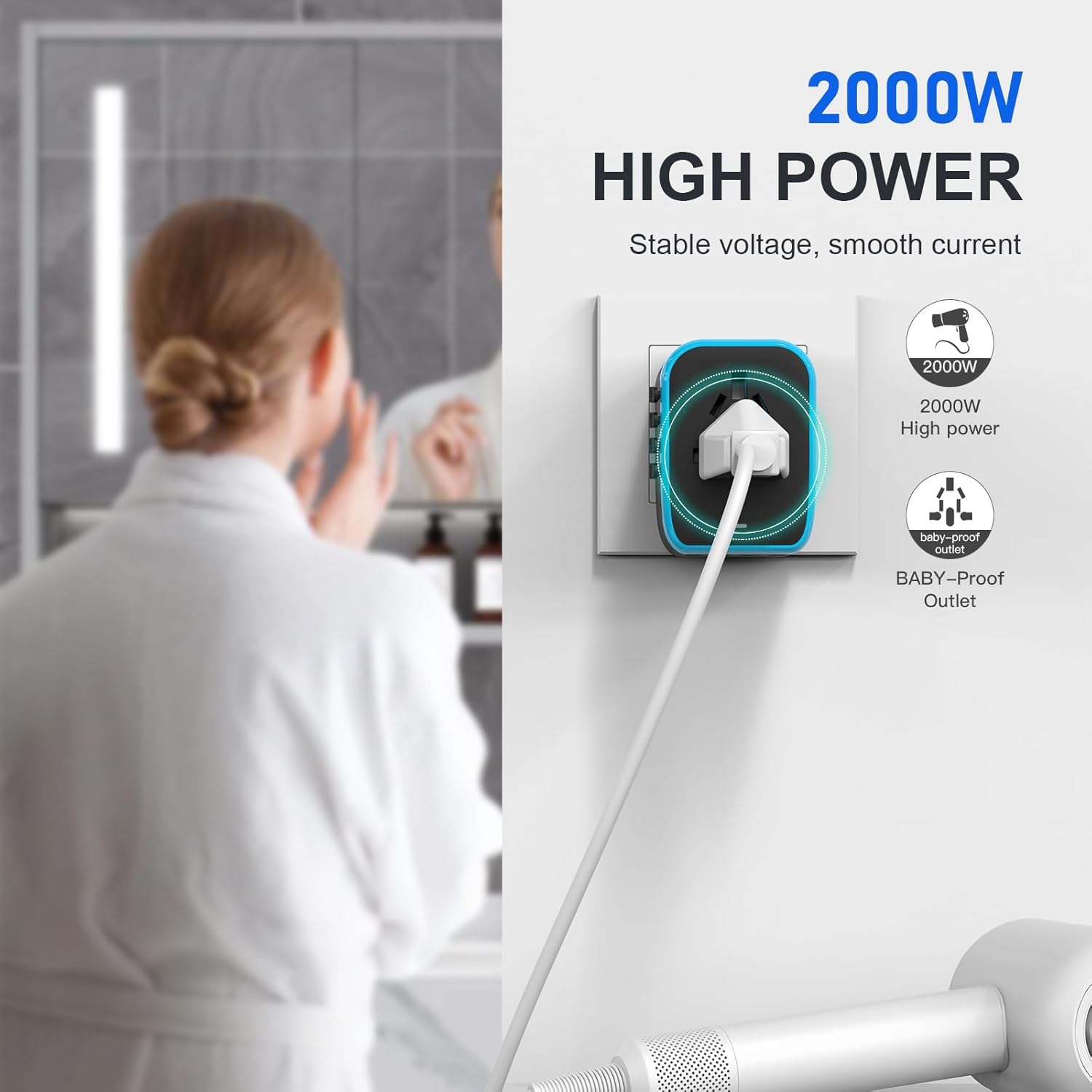 Universal International Power Travel Plug Adapter, 5 in 1 European Travel Plug Adapter W/ 3.5A 2xUSB-A and 2xUSB C Wall Charger and Worldwide AC Outlet for Europe USA UK AUS Asia - Image 8