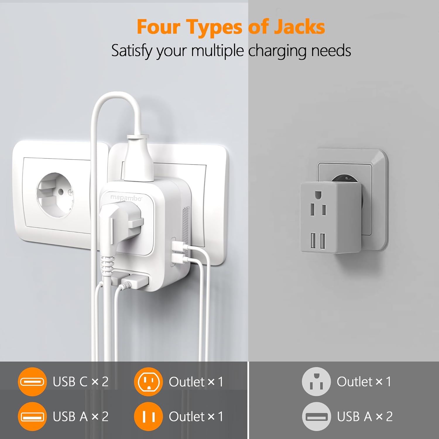 Mapambo Voltage Converter US to Europe Travel: International Universal Travel Adapter with Fast Charging 2 USB-A 2 USB-C - Image 6