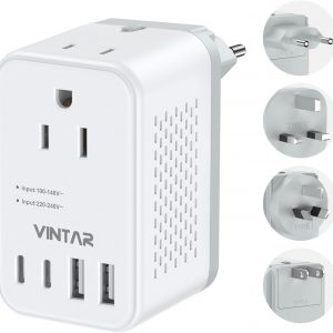 220V to 110V Voltage Converter US to Europe, VINTAR 2000W Detachable Power Converter Adapter Combo with Type A/C/G/I Plugs, International Travel Converter for Hair Dryer Straightener Curling Iron