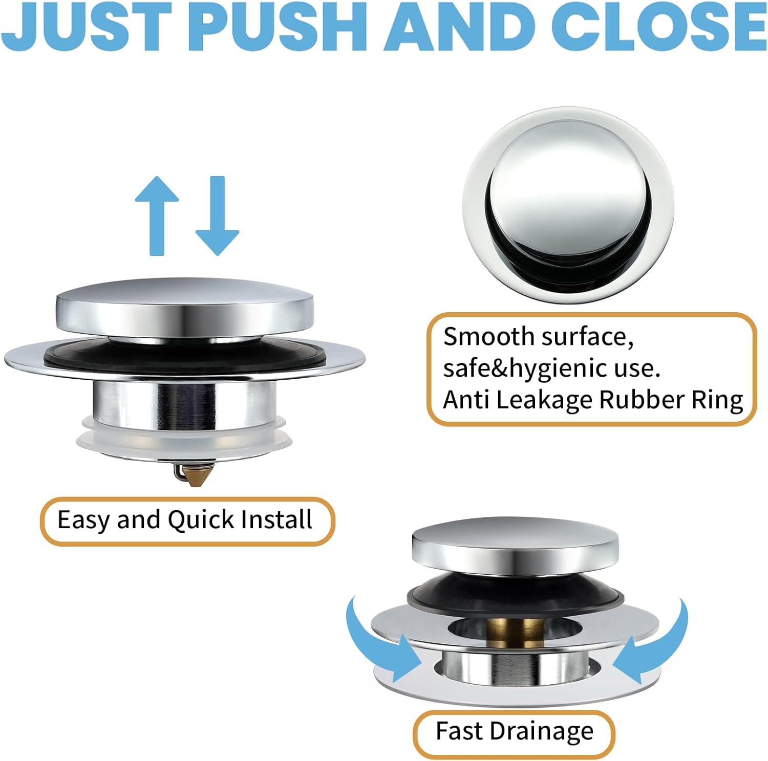Universal Bathtub Drain Stopper,Bathroom Tub Drain Plug Pop Up,Replaces Bath Tuh Lift and Turn, Tip-Toe and Trip Lever, Solid Brass, Suitable for 1 3/8" and 1 1/2" Bath drains - Image 4