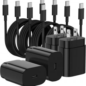 Essri Type C Charger Fast Charging for Samsung Galaxy S25 S24 S23 S22 Note 20,4Pack 25W Super USB C Fast Charger Block with (6ft+10ft) x2 Cables for iPhone 15/16 Pro Max/Plus, Android Phones – Black