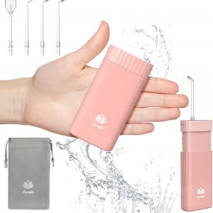 Portable Water Flosser for Teeth,Travel Water Flosser Picks,Mini Cordless Oral Irrigator Rechargeable Power Dental with Telescopic Water Tank, IPX7 Wateroproof for Brace & Sensitive Teeth Care,Pink