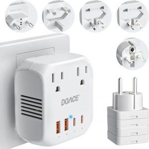 DOACE Voltage Converter US to Europe, 2000W Power Converter European Travel Converter for Hair Dryer, 220V to 110V Converter, Power Converter Adapter Combo with 4 USB Ports, White