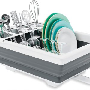 THANSTAR Collapsible Dish Drainer Portable Dinnerware Drainer Organizer for Kitchen RV Campers Travel Trailer Space Saving Kitchen Storage Tray
