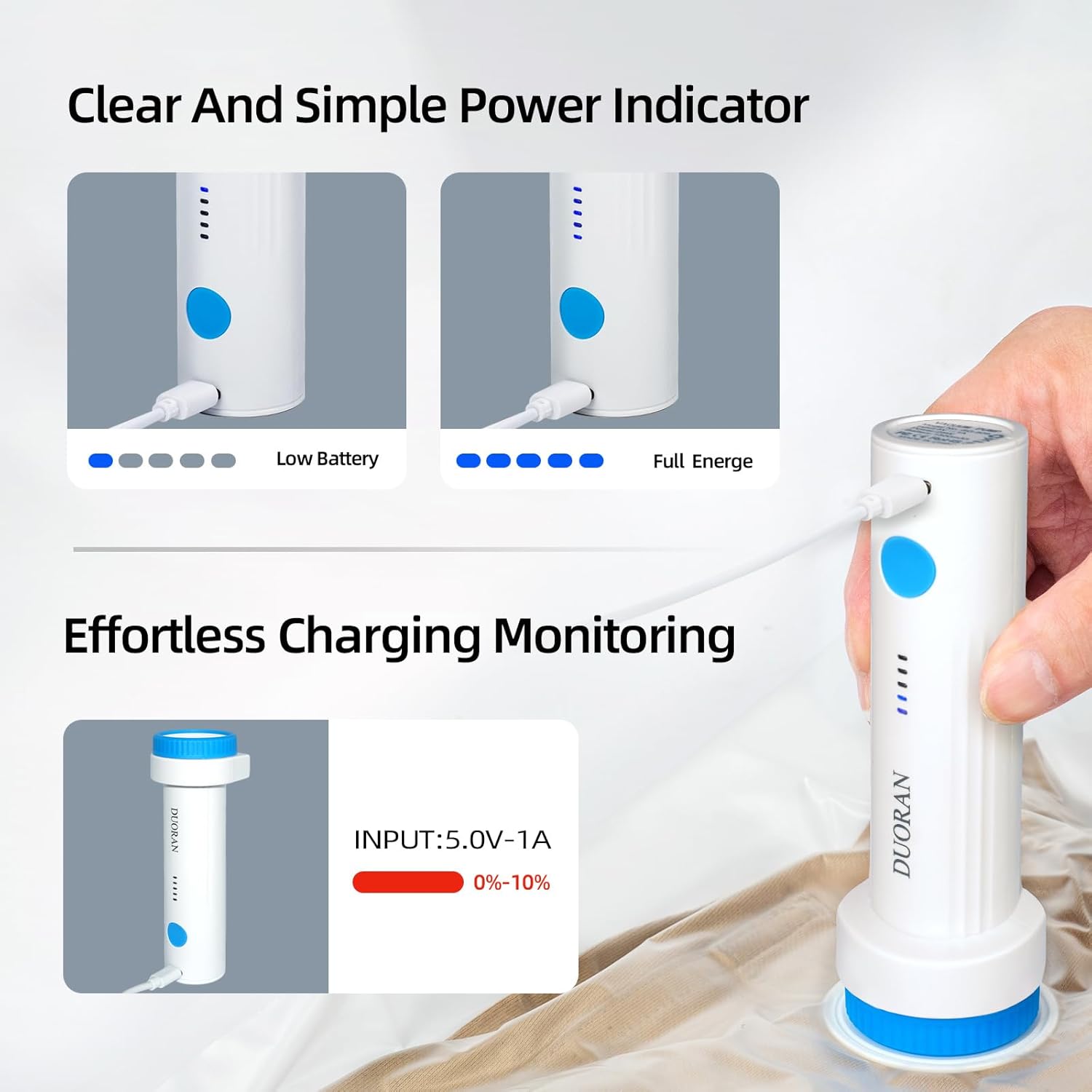 Cordless Electric Vacuum Pump for Vacuum Storage Bags Travel Air Pump, Portable USB Rechargeable Seal & Compression Bag Pump for Clothes, Blankets & Bedding (Storage Bags Not Included) - Image 3