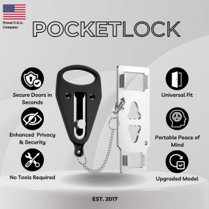 Portable Door Lock 2 Pack for Travel – Hotel Door Locks for Travelers Security – Door Safety Lock from Inside for Home & Apartment – Travel Locks for Hotel Rooms – PocketLock (Black/Red)