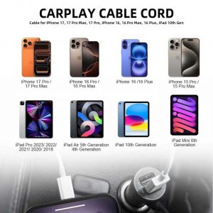 AHDFWI Carplay Cable Cord Compatible with iPhone 16 17 USB A to USB C Cable for 17 Air/17 16 15 Pro Max ，Plus, Pro 12.9/11, 10th Gen, Air 5th/ 4th,Mini 6th Charger Car Charging Cable White