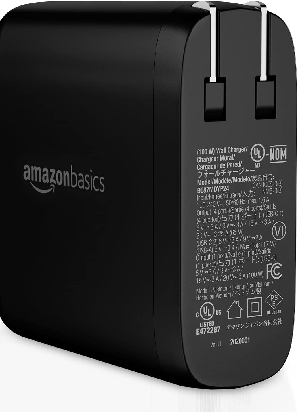 Amazon Basics 100W Four-Port GaN Wall Charger w/ 2 USB-C (100W,18W) & 2 USB-A Ports (12W) w/PD for Laptops, Tablets & Phones (iPhone 16/15/14/13/12/11/X, iPad, Mac, Samsung, and More), Non-PPS, Black - Image 2