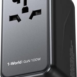 MOMAX Universal Travel Adapter, 100W Fast GaN International Power Adapter, 2PD USB-C+2QC USB-A Travel Adapter, US, UK, EU, AU Travel Adapter Worldwide for Laptops, Tablets, Phones, Vision Pro