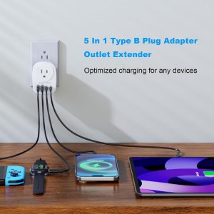 Multi Plug Outlet Extender 2 Packs, Outlet Plug Adapter, American Type B Plug Adapter with 1 Electrical Outlets, 4 USB Charger Ports (2 USB C), for School, Travel, Office, Home Essentials