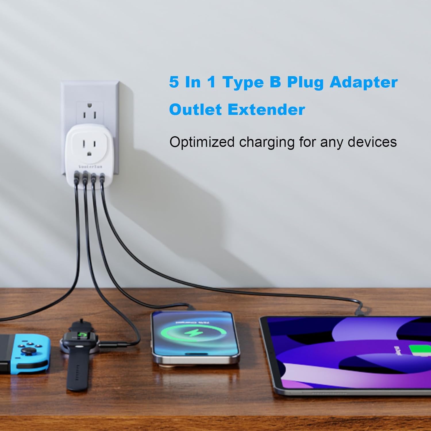 Multi Plug Outlet Extender 2 Packs, Outlet Plug Adapter, American Type B Plug Adapter with 1 Electrical Outlets, 4 USB Charger Ports (2 USB C), for School, Travel, Office, Home Essentials - Image 2