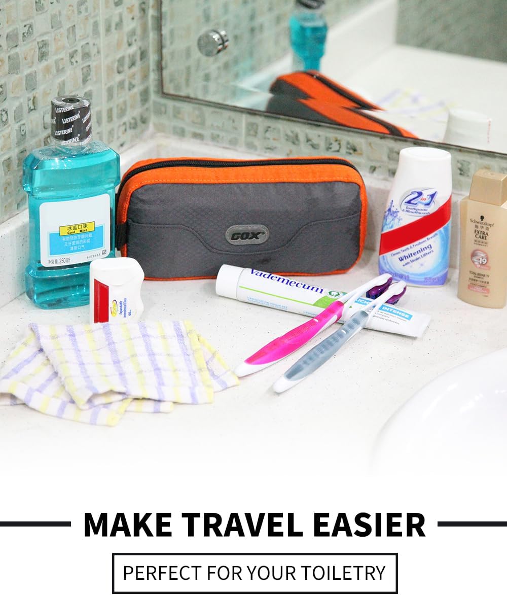 GOX Travel Toiletry Bag Dopp Kit Case for Men Multifunction Packing Organizer Pouch(Orange/Grey) - Image 2