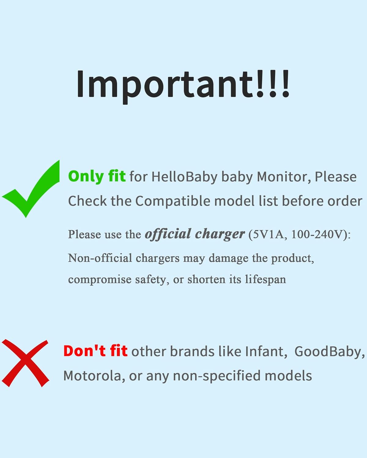 HelloBaby Official USB Power Cord & Adapter for HB6550/HB6560/ Plus/HB6081/HB6339/HB30/HB40, 5ft Replacement 5V1A Charger for Hello Baby HB6550/HB6560, Portable Charging Cable(UL Safety Certification) - Image 5