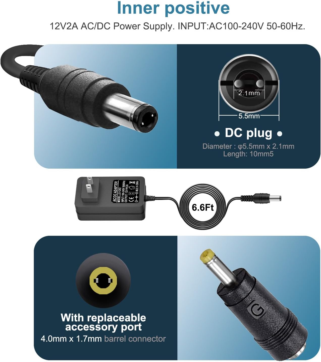 Sylvania 12V AC/DC Portable DVD Player Charger - Power Adapter for 7" to 13.3" Portable DVD Players (6.5Ft) - Image 2