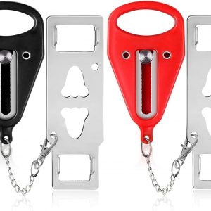 Portable Door Lock 2 Pack for Travel – Hotel Door Locks for Travelers Security – Door Safety Lock from Inside for Home & Apartment – Travel Locks for Hotel Rooms – PocketLock (Black/Red)