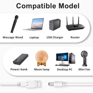 USB to DC 5V Power Cord, Universal DC Plug Jack Charging Cable with 9 Adapters for Moon Lamp, Massage Wand, Router, LED Light, Mini Fan, Speaker and More Devices (White)