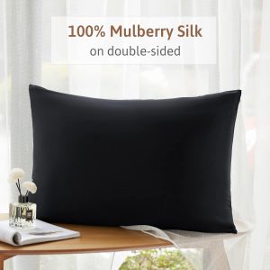 ATreebag Pillowcase 100% Mulberry Silk for Hair and Skin, Double Sided 19 Momme Pure Silk Pillow Case with Hidden Zipper and Gift Box (Black, 1 PC, Toddler 13″x18″)