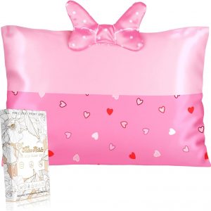 Miss Adola Kids Pillowcases Standard Size 20″x26″ – Cute Cartoon Soft Breathable Silk Pillow Cases for Hair and Skin with Hidden Zipper for Women Girls Fun Kawaii Design for Bedding, Point Bow