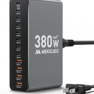 Aluminum Alloy 380W Charging Station Fast USB C Charger Block 12 Ports 65W Laptop GaN Charger for MacBook Pro/Air/iPad Pro/iPhone (Gray)