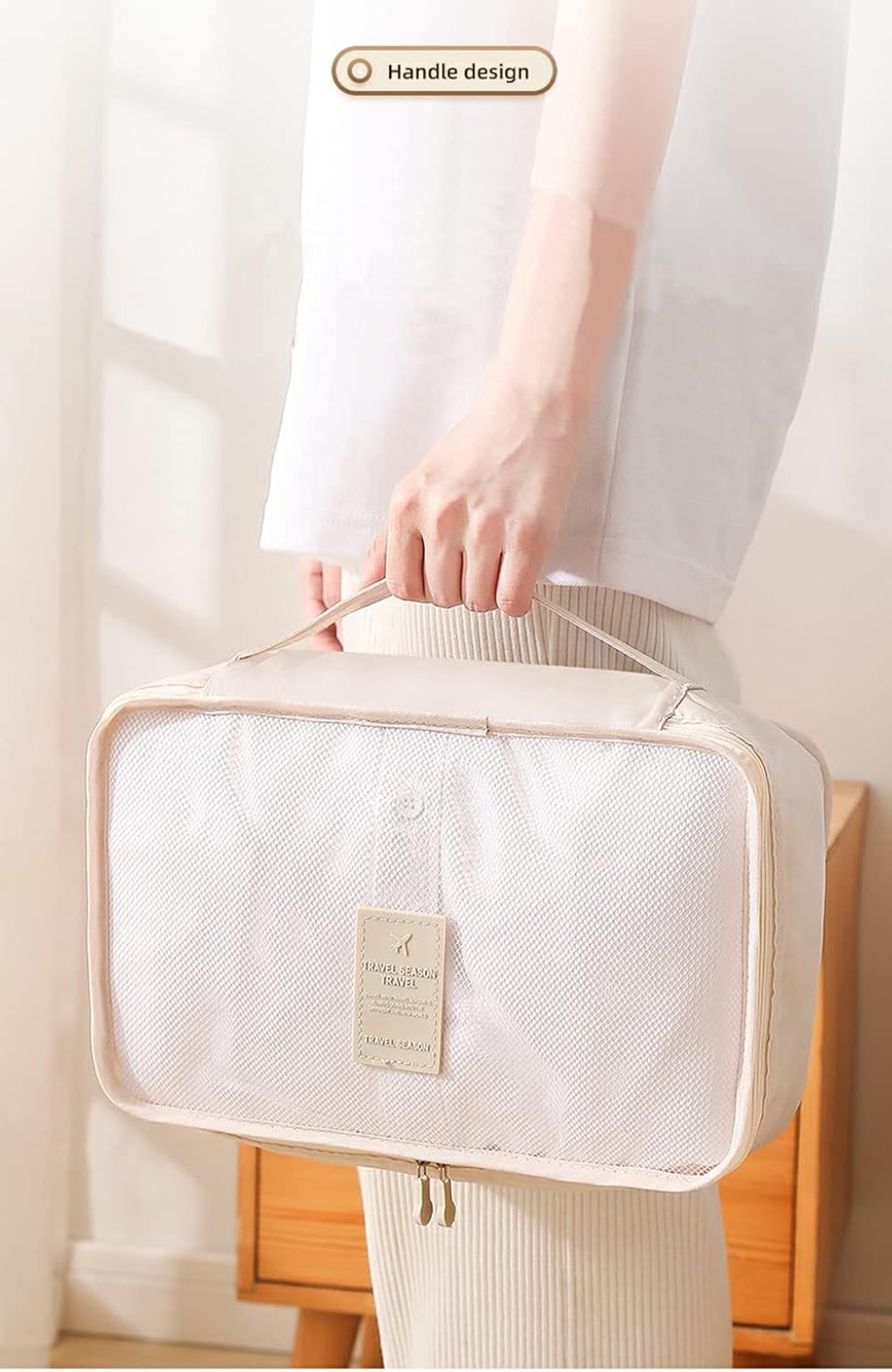 Fxkoolr 7 Set Packing Cubes, Packing Organizers Travel Foldable Luggage Organizers Storage Bag Accessories for Suitcase with Laundry Bag & Shoe Bag, Beige - Image 5
