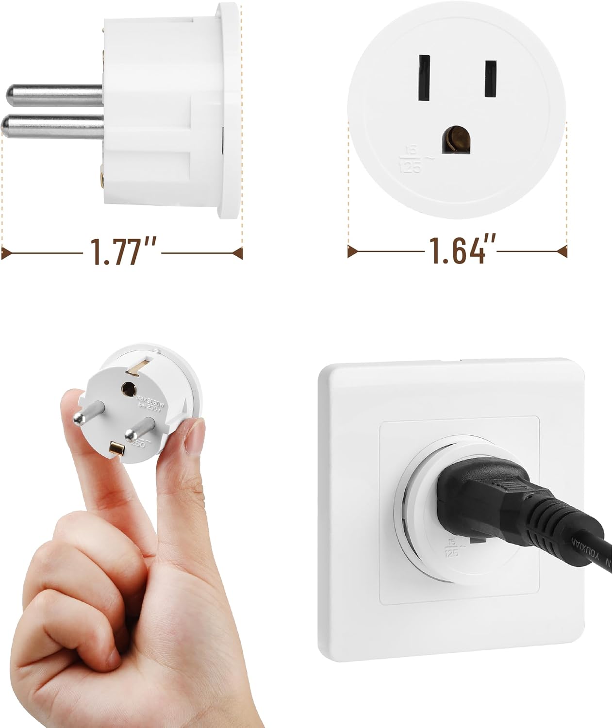 Bates- European Travel Plug Adapter, 12 Pack, European Plug Adapter, US to Europe Plug Adapter, Adapter for Europe Plug, US to EU Plug Adapter, Travel Adapter Europe, Plug Adapter Europe - Image 3