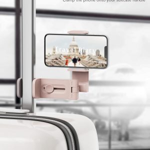 MiiKARE Travel Essentials Airplane Phone Holder, Universal Handsfree Phone Mount for Flying with 360 Degree Rotation, Travel Must Haves Phone Stand for Desk, Tray Table, Black&Pink