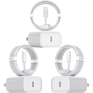 10Foot Fast iPhone Charging Cable,3-Pack Super Fast i Phone Charger USB C Charging Block Wall Charger PD Adapter with 10FT Type C to Lightning Cable Cord for iPhone 14/13/12/11ProMax/XS Max/XS/XR/8/SE