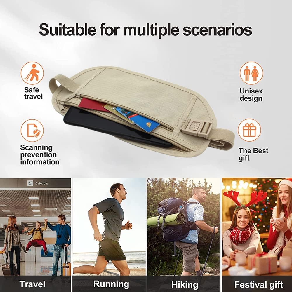 Secure Travel Money Belt, Anti-Theft Passport Holder Travel Wallet for Men Women, Hidden Under Clothes Belt Wallet, Security Travel Pouch, Waterproof Waist Bumbag for Money, Cards and Keys - Image 3
