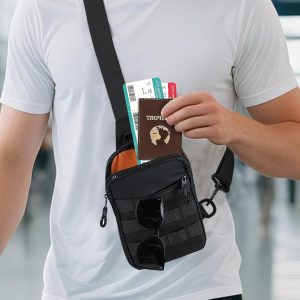 MADHOLLY Compact Waterproof Mini Sling Bag for Women Men – Cossbody Bags Phone Pouch with Quick-Spot Orange Lining for Travel, Hiking, Walking, Black