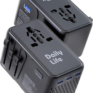 DAILYLIFE 220V to 110V Converter, Travel Adapter US to Europe – Power Converter Adapter Combo with 3 USB C and 1 USB A for US/UK/EU/AU, (1 Pack) – Black