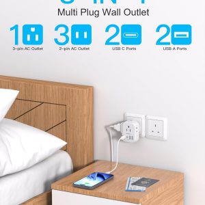 Travel Cruise Ship Essentials, Multi Plug Wall Outlet Extender with 4 Outlets 4 USB (2 USB-C), Cruise Approved Power Strip Non Surge Protector, Plug Adapter, Travel Cruise Must Have Accessories