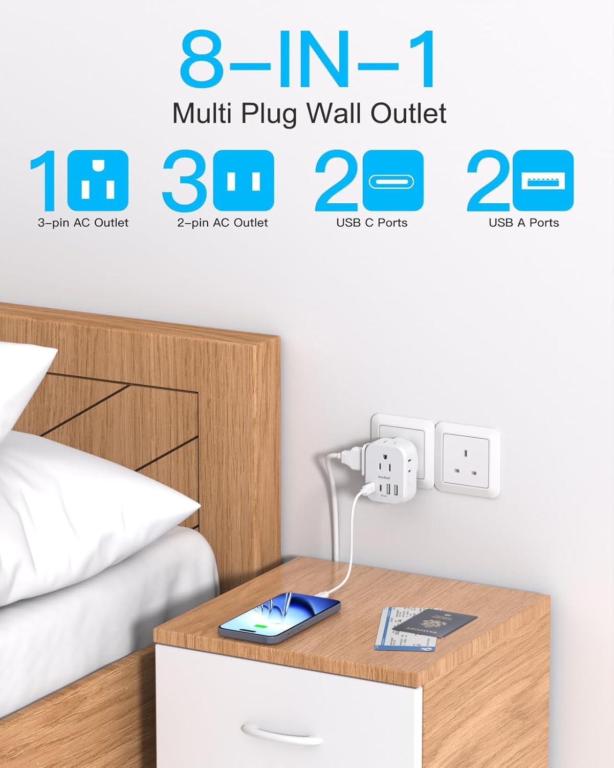 Travel Cruise Ship Essentials, Multi Plug Wall Outlet Extender with 4 Outlets 4 USB (2 USB-C), Cruise Approved Power Strip Non Surge Protector, Plug Adapter, Travel Cruise Must Have Accessories - Image 2