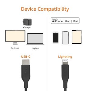 Amazon Basics Fast Charging USB-2.0 USB-C to Lightning Cable (MFi Certified), Durable, 6 Feet, Black