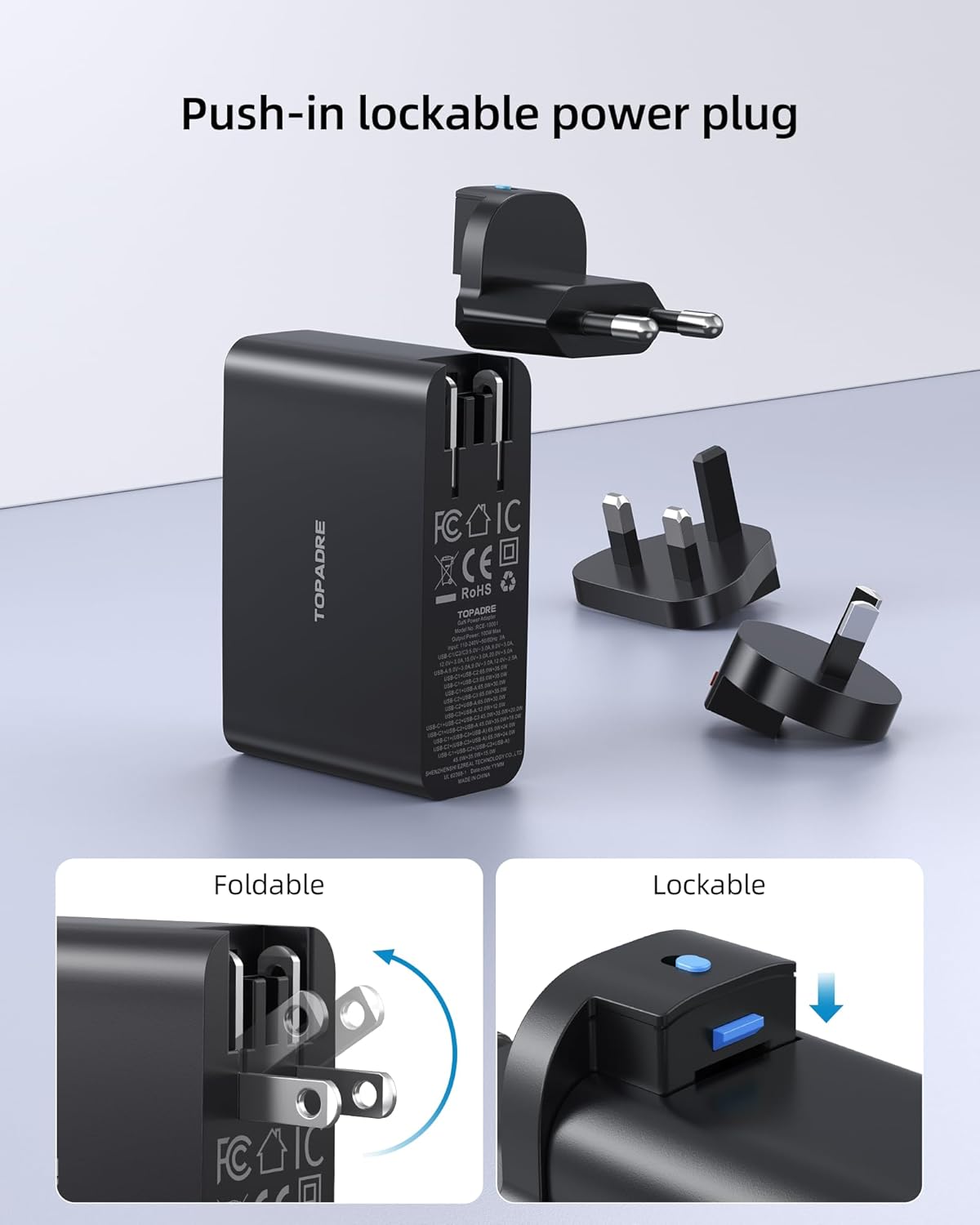 100W USB C Travel Charger, 4-Ports Foldable Travel Adapter Plug Converter with UK/EU/AU Plugs, Fast Charging for MacBook Pro/Air, iPad Pro, iPhone 15/14 Pro Max, for 45w Samsung Galaxy, Black - Image 6