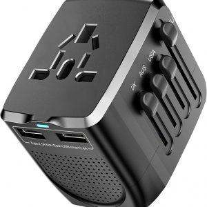 International Travel Adapter Voltage Converter Combo for 100V-240V with 2 USB Ports, USA to UK Europe Australia 200+ Countries 1