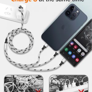 Multi Charging Cable, 5ft 3Pack Multi Charger Cable Nylon Braided Multiple USB Universal 3 in 1 Charging Cord Adapter with Type-C, Micro USB Port Connectors for Cell Phones and More