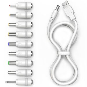 USB to DC 5V Power Cord, Universal DC Plug Jack Charging Cable with 9 Adapters for Moon Lamp, Massage Wand, Router, LED Light, Mini Fan, Speaker and More Devices (White)