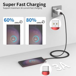 1.5ft USB C Cable, 3 Pack Short USB A to USB C Cable for iPhone 16 15, Nylon Braided 18 inch Type C Charger Cord Fast Charging for Samsung Galaxy S24 S23 S22 Note 20 10 A50 A20 Moto G LG