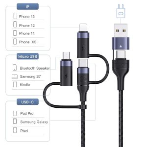 PD 60W USB C Multi Fast Charging Cable Nylon Braided Cord 5-in-1 3A USB/C to Type C/Micro/Phone Fast Sync Charger Adapter Compatible with Laptop/Tablet