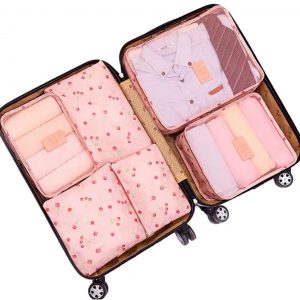 Travel Packing Cubes Lightweight, 6 Set Luggage Organizers for Suitcase,Travel Accessories Bags for Clothes Shoes Cosmetics Electronics Toiletries.(Pink Cherry)