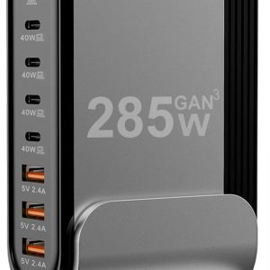 USB C Fast Charger : Fast Charging Station : 285W-8 Port Desktop Multiple Devices Power Adapter for Laptop MacBook Pro/Air, DELL, Tablet iPad Pro/Air, iPhone 16/15/14, Galaxy S23/22