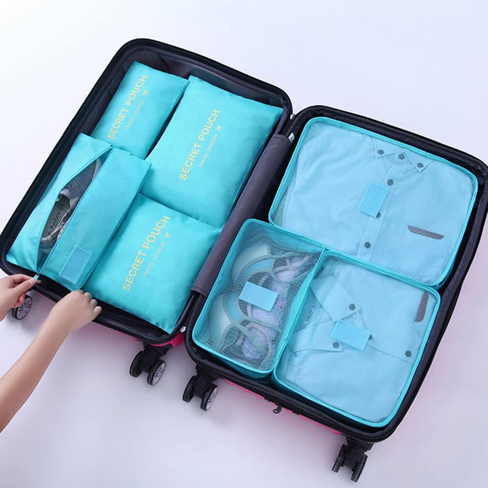 7 Set Packing Cubes, Travel Foldable Luggage Organizers Storage Bag Accessories Suitcase with Laundry Bag & Shoe Bag, Blue - Image 2
