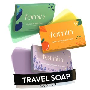FOMIN – Antibacterial Paper Soap Sheets for Hand Washing – (300 Sheets) Orange, Tea Tree, Lavender Portable Travel Soap Sheets, Dissolvable Camping Mini Soap, Portable Hand Soap Sheet