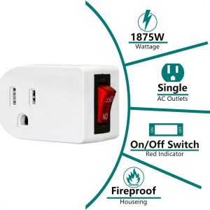 ANKO Grounded Outlet Adapter, ETL Listed Wall Tap Adapter with Red Indicator On/Off Power Switch (4 Pack)