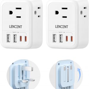 LENCEN 2 Pack Foldable US to UK Plug Adapter, Type G Travel Outlet Adapter with 4 USB Charger(2 USB C), Power Adaptor for USA to Ireland Scotland Dubai Hong Kong England British Kenya London