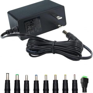 12V Power Supply, 12V 2A 24W Power Supply AC100-240V to DC 12 Volt Adapter with 5.5mm x 2.1mm Tip and 9 Interchangeable Jacks Plug for LED Strip Lights, CCTV Cameras, Routers and More